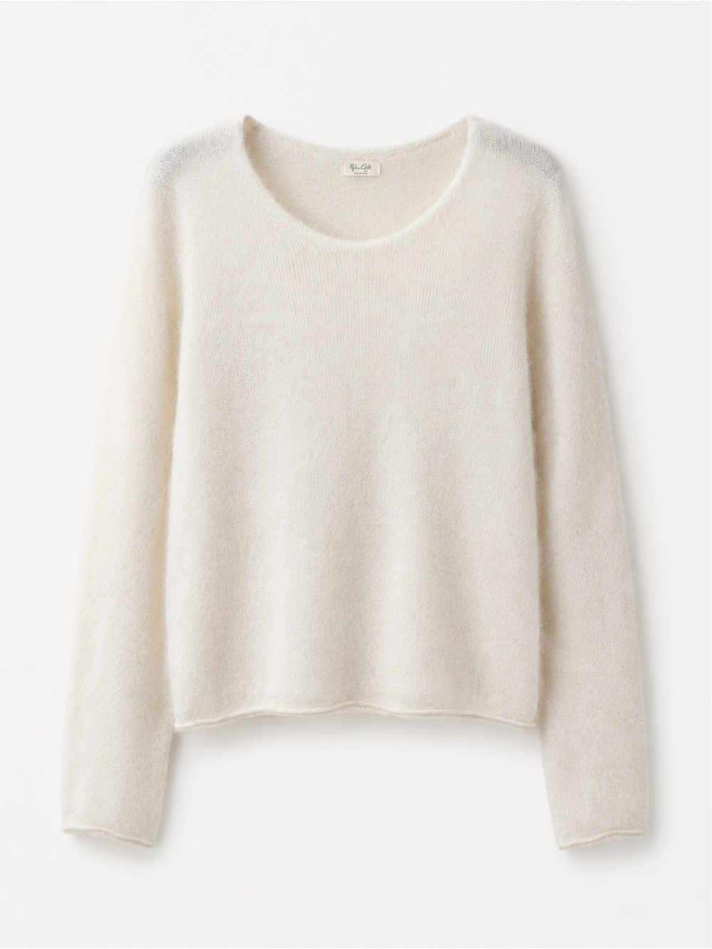 John Galt California Fuzzy Mohair Wool Blend Cropped Sweater Soft White XS/S